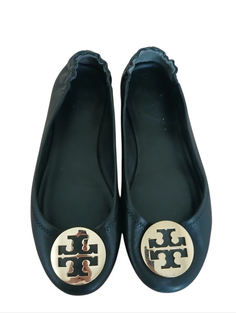 TORY BURCH Minnie Signature Logo Travel Ballet Flats Women's 7.5 Stretch Black
